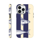 Mackerel Stripes Tough iPhone Case with fish design on a striped background