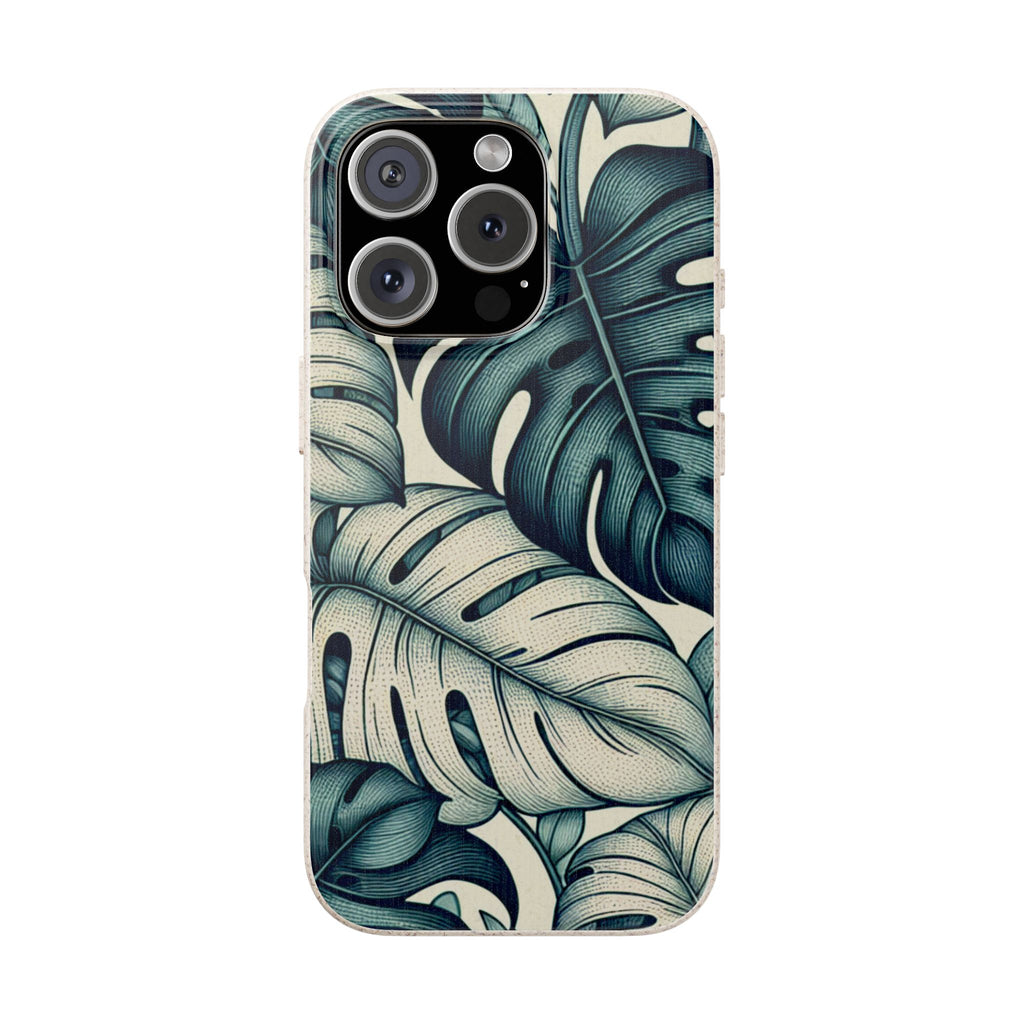 Monstera Eco-friendly iPhone 16 Pro Max Case with tropical leaf design on a white background can be bought from MVB STUDIO official store.