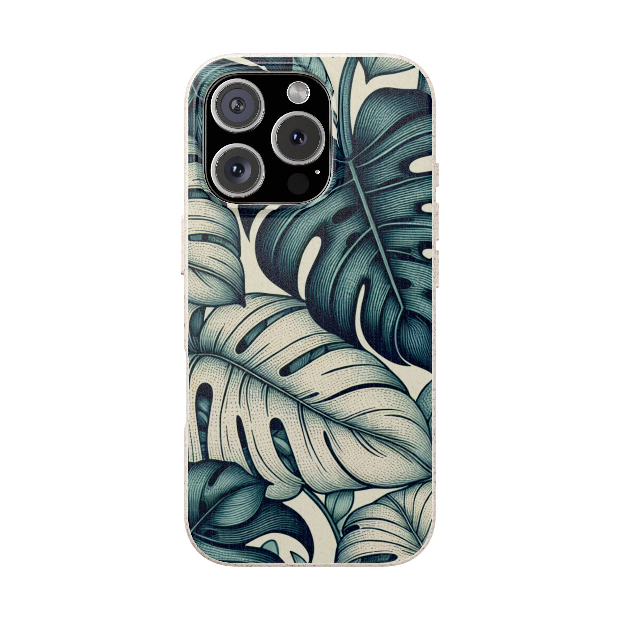 Monstera Eco-friendly iPhone 16 Pro Max Case with tropical leaf design on a white background can be bought from MVB STUDIO official store.