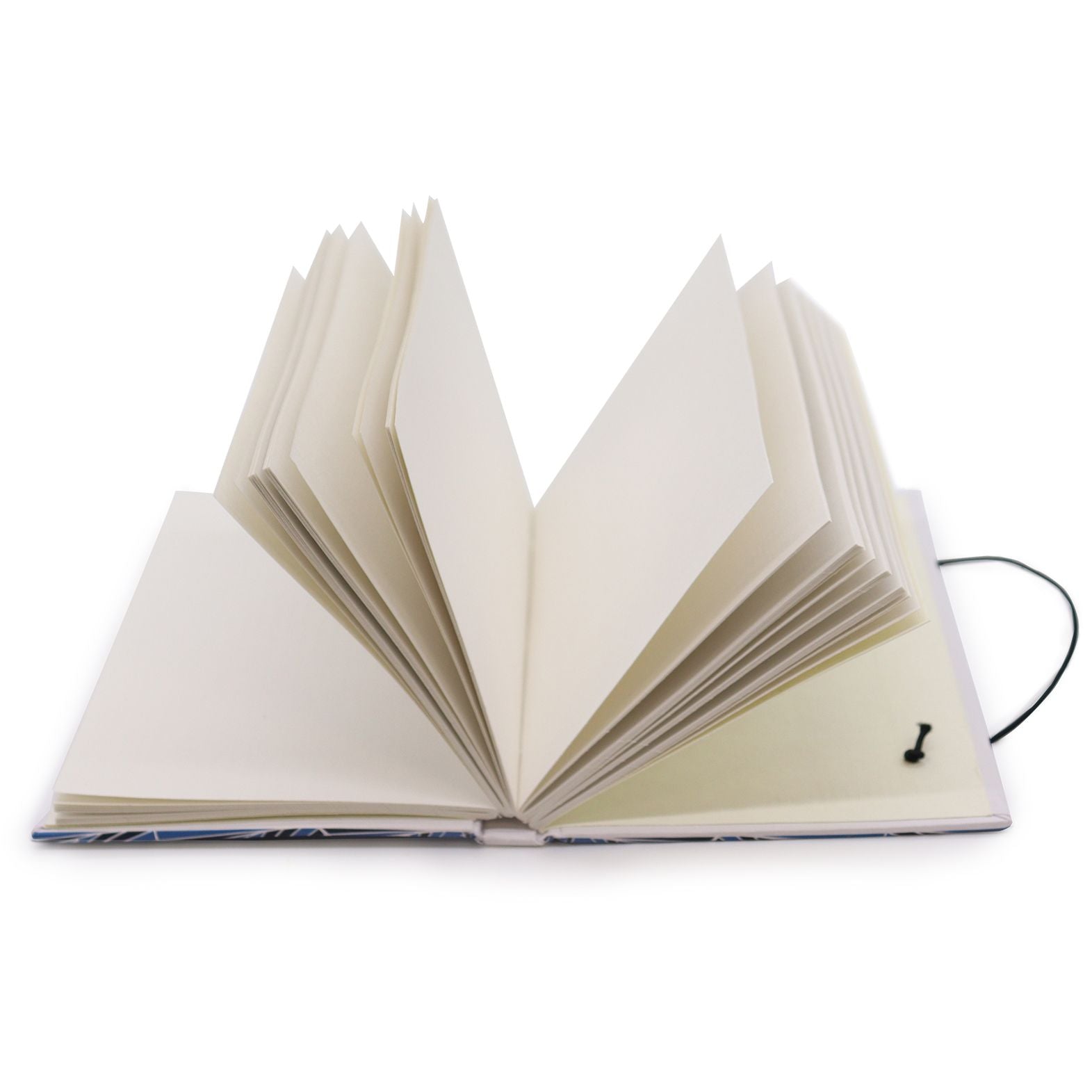 Open notebook with blank pages on a white background