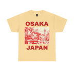 Yellow t-shirt with red 'Osaka Japan' text and graphic on a white background