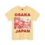 Yellow t-shirt with Osaka, Japan graphic and text on a white background