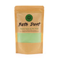 Bath Dust packaging with green bath powder inside on a white background