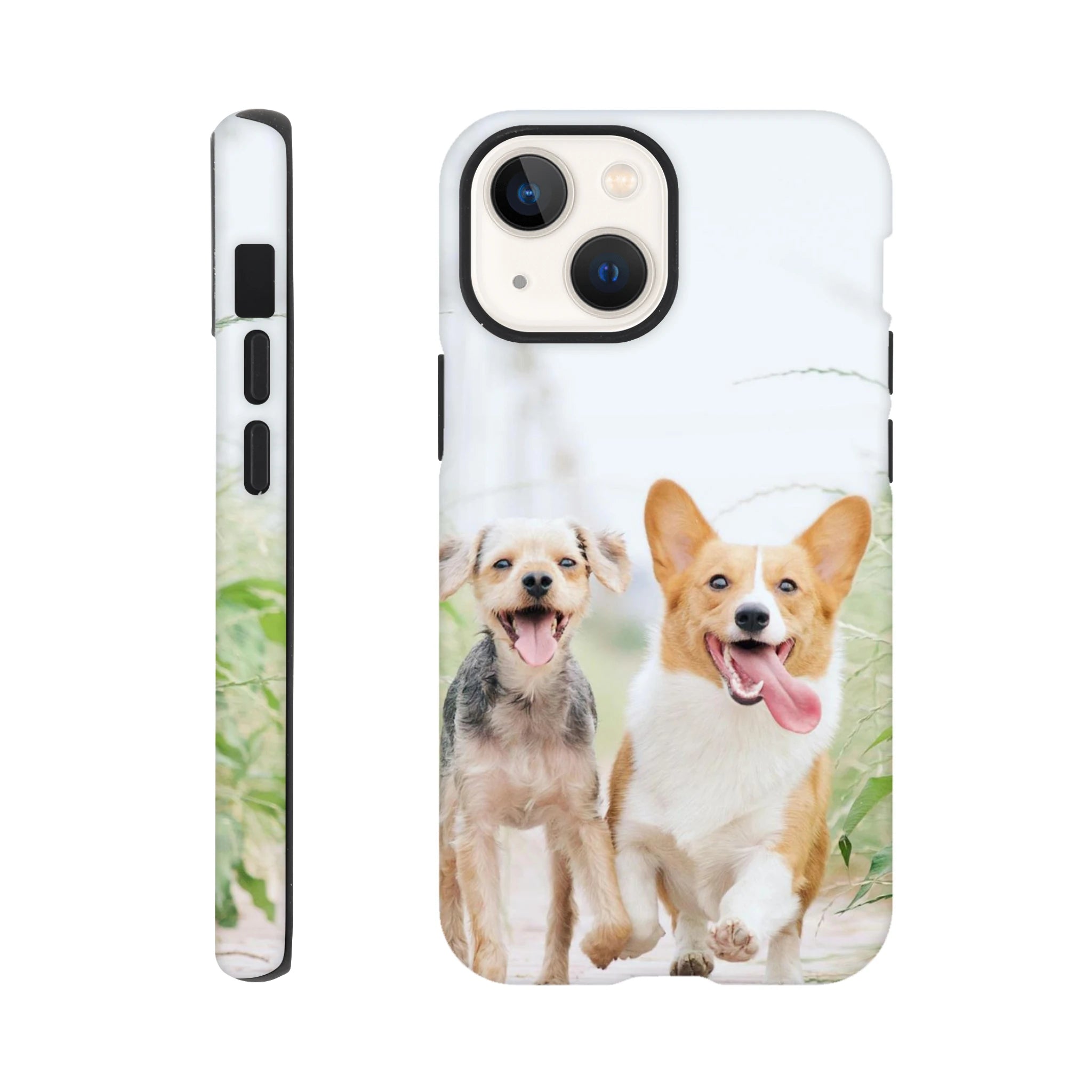 Personalised Photo Tough Case iPhone 13 Mini with two dogs on a white background