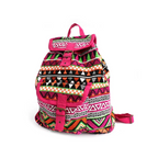 Colorful patterned Pink Backpack Jacquard Bag with pink accents on a white background
