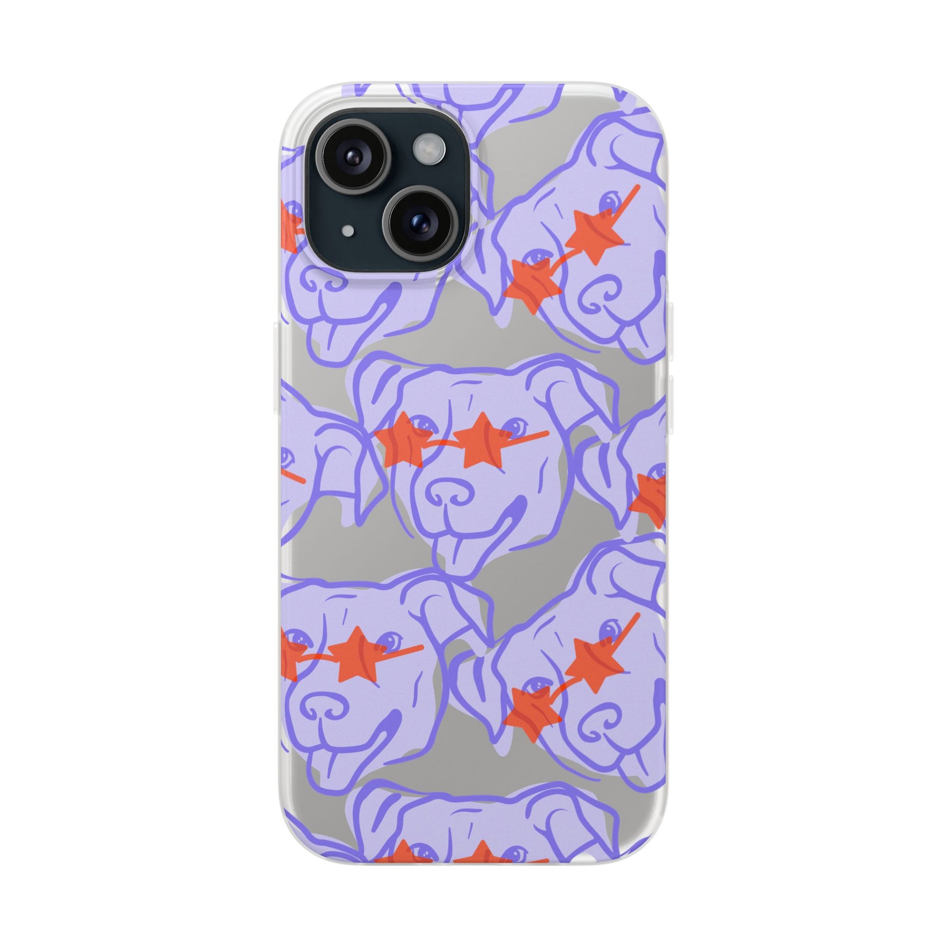 Puppy Sunglasses Flexi Case for iPhone 15 Pro purple dog design 
