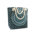 Rope Handle Mandela Bag Deep Blue - Large with mandala design and rope handles on a white background