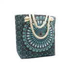 Rope Handle Mandela Bag Deep Blue - Large with mandala design and rope handles on a white background
