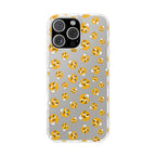 Thinking Emoji Buzz Soft Flexi Case - iPhone 16 Pro with yellow emoji pattern on a gray background
