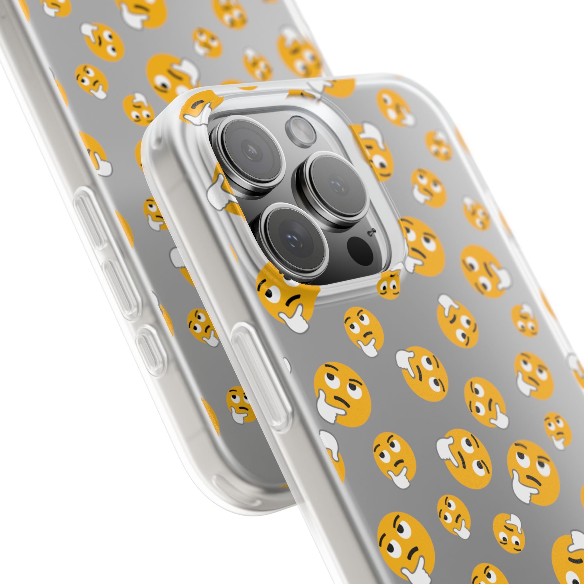 Thinking Emoji Buzz Soft Flexi Case - iPhone 16 Pro close up of the material quality and textures