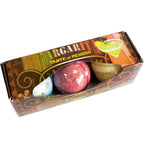 Box of bath bombs with colorful packaging featuring 'Margarita Taste of Mexico' text.