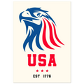 Logo of an eagle with American flag colors and 'USA EST 1776' text on a white background
