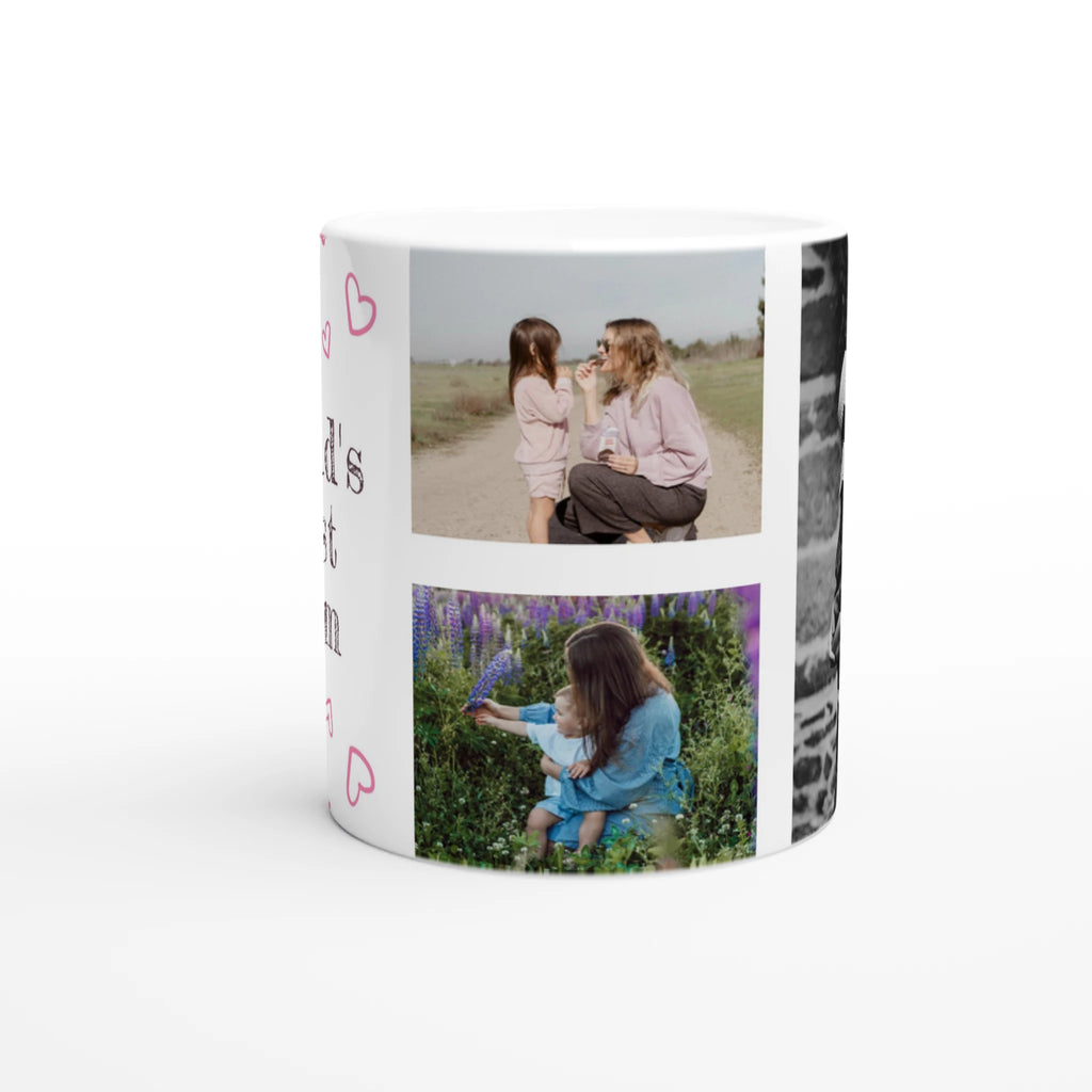 Personalized mug with two photo collage designs on a white background