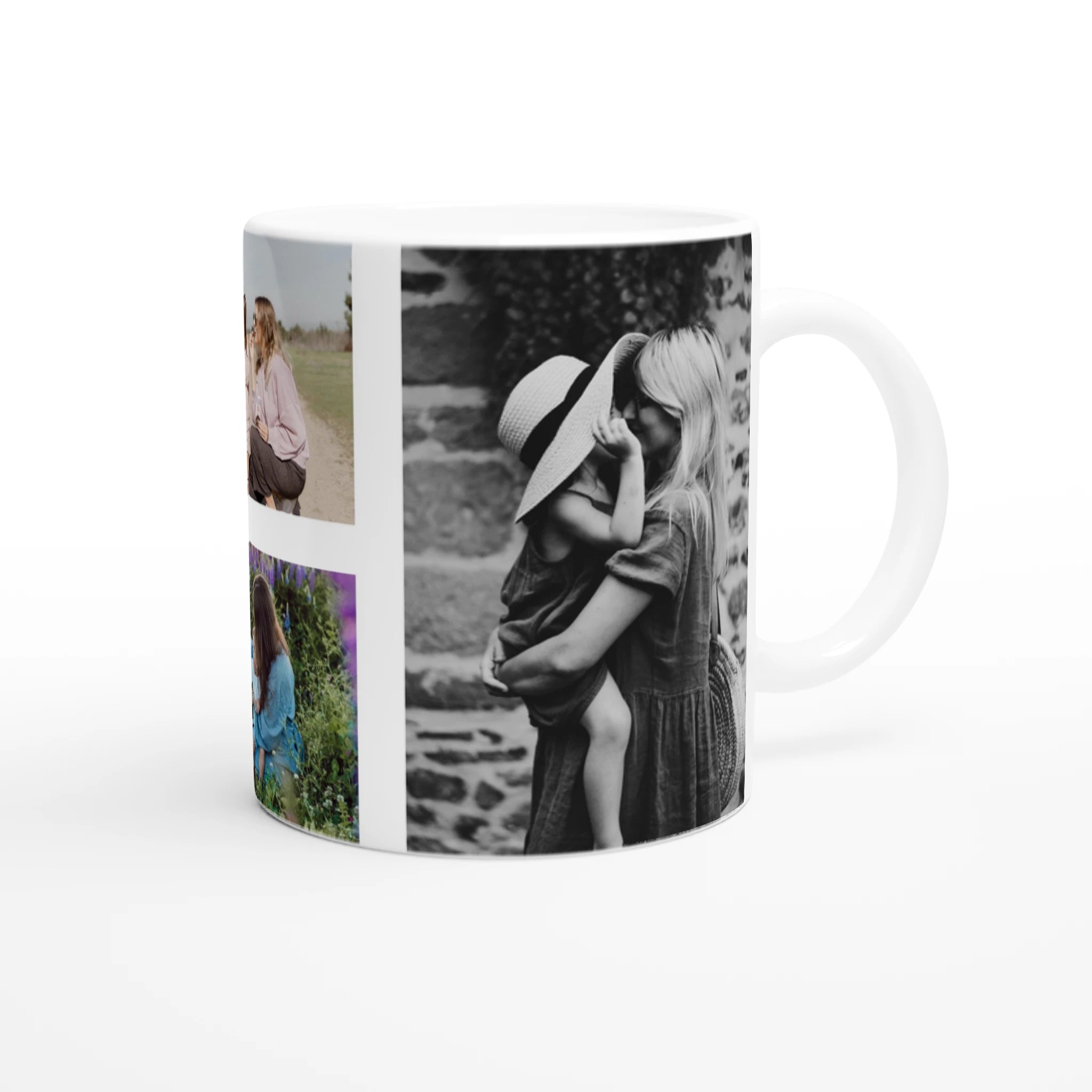Mug with a collage of photos on a white background