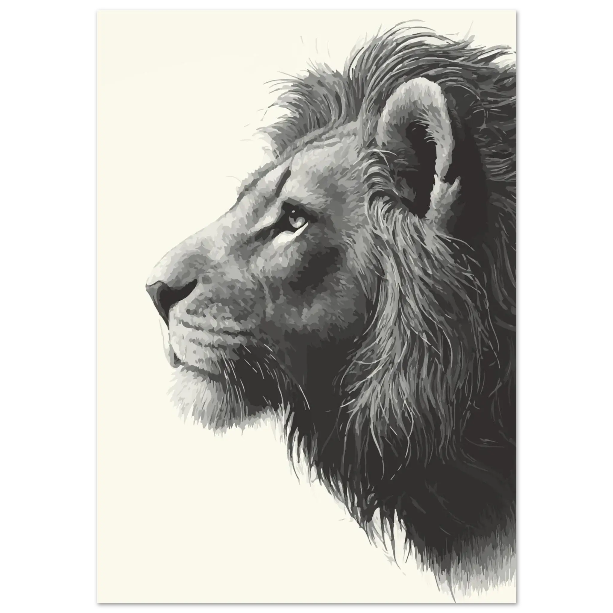 Poster print Black and white drawing of a lion's profile on a beige background