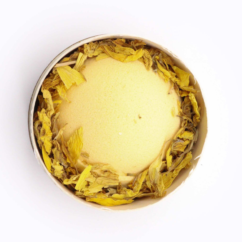 Top view of the yellow bath bomb sunflower flavour