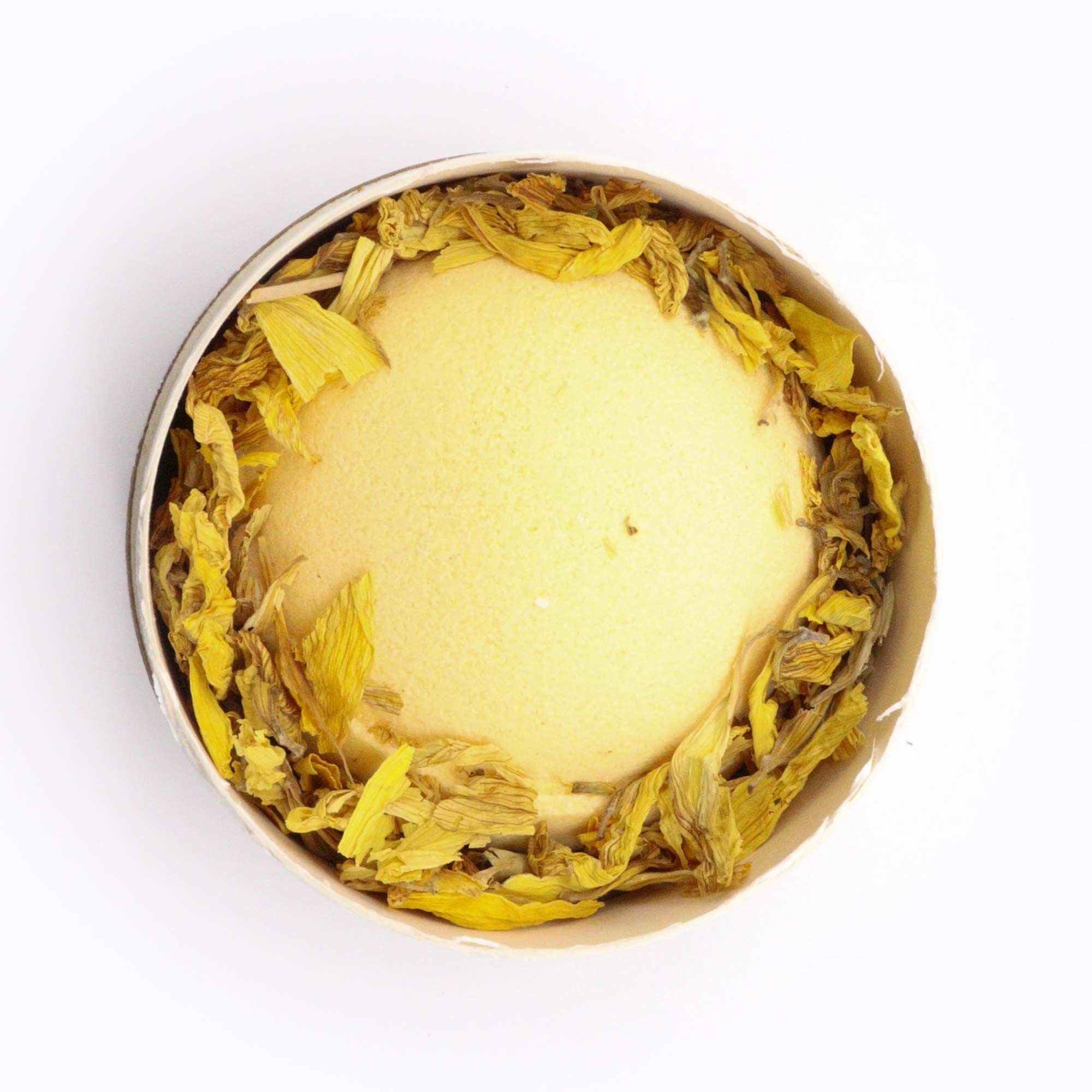 Top view of the yellow bath bomb sunflower flavour