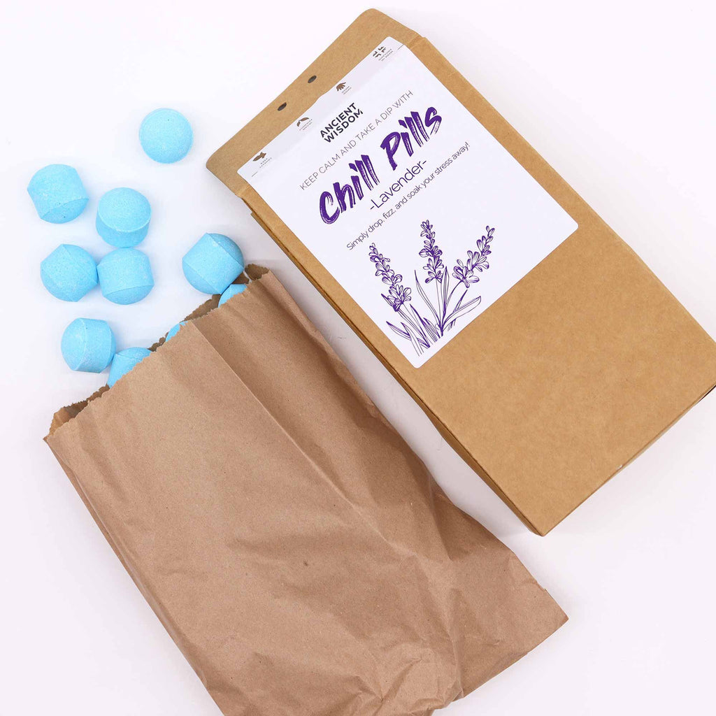 Lavender bath bombs spilled from the packaging 