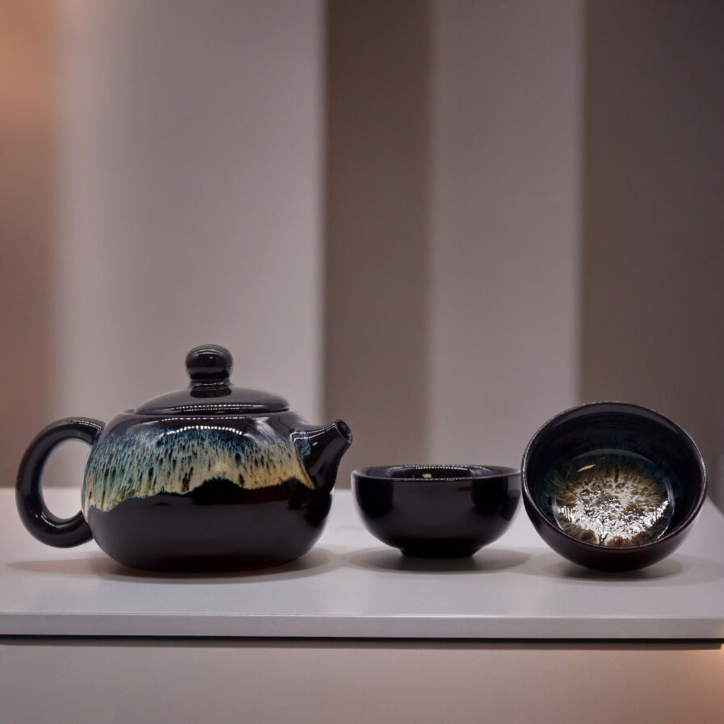 Herbal Black Teapot Set - Pot & Two Cups