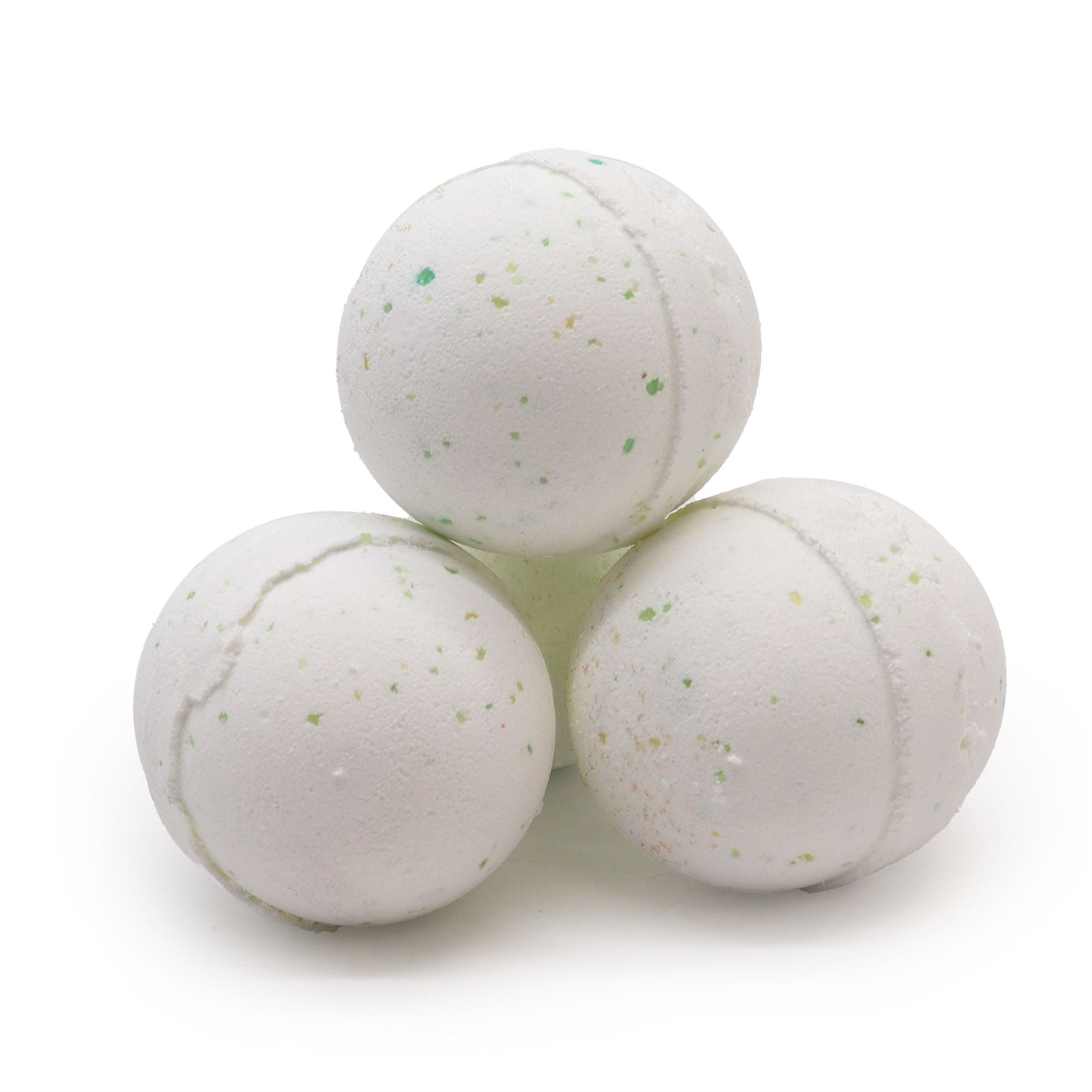 Three white bath bombs stacked together 