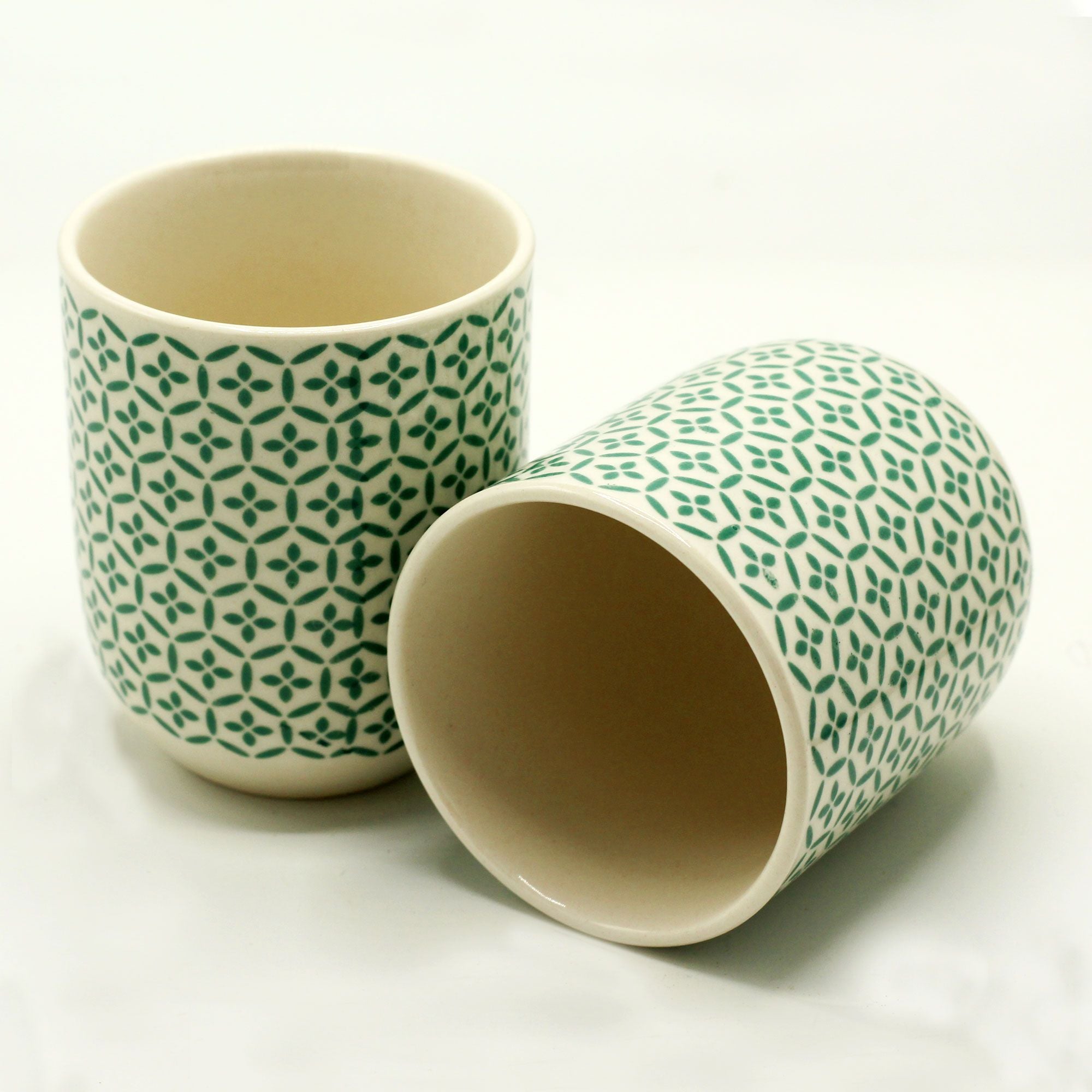 Set of 6 Green Mosaic Herbal Tea Cups