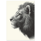 Black and white illustration of a lion's head on a light background