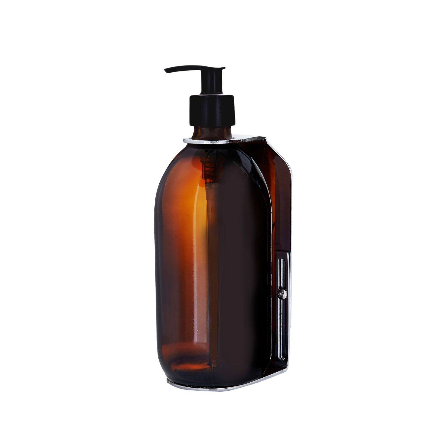 Brown bottle with pump dispenser on a white background