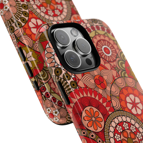 Colorful patterned phone case on a white background and close up