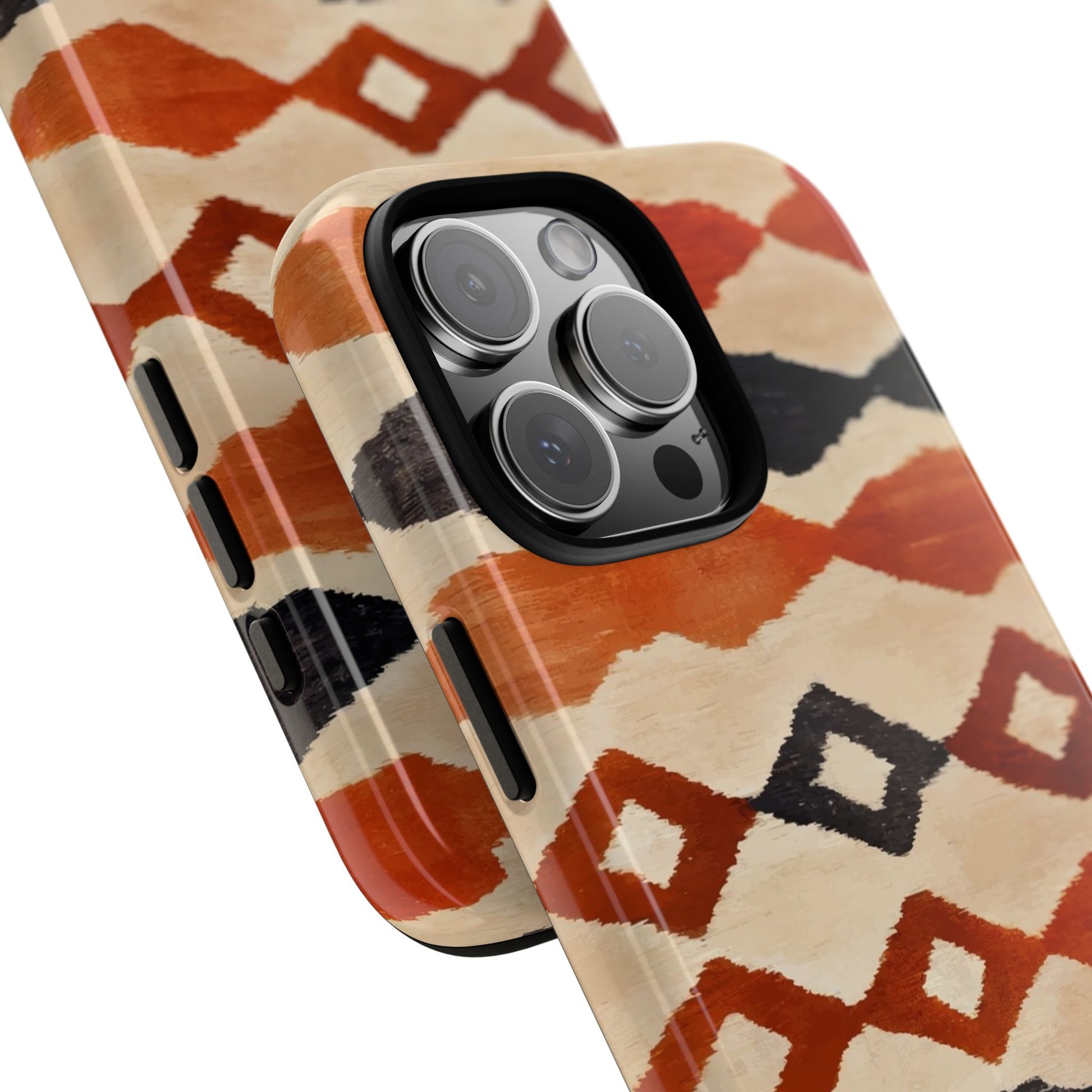Phone case with geometric pattern on a white background