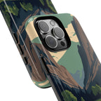 Camouflage phone case with a nature-themed design on a white background close up