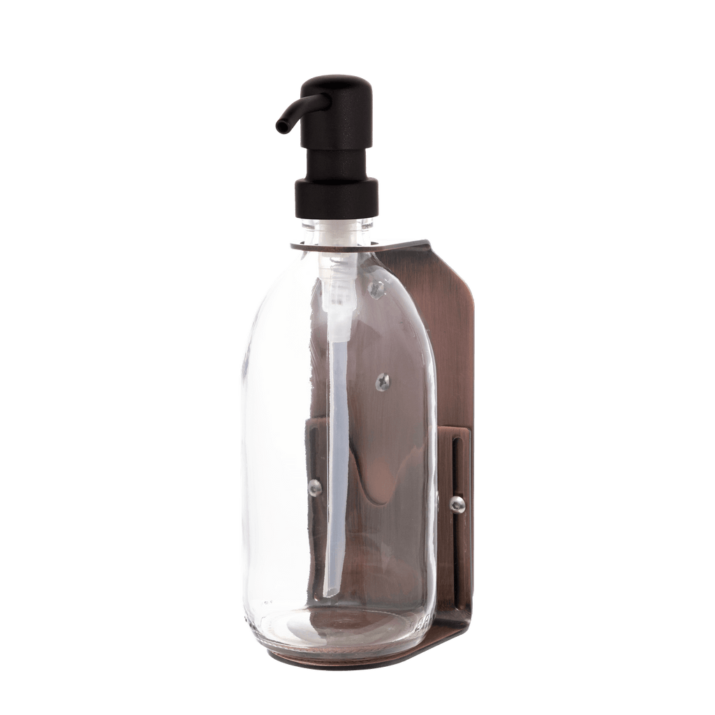 Clear glass bottle with black pump on a transparent background