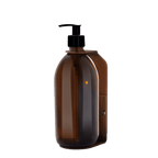 Brown soap dispenser with pump on a transparent background