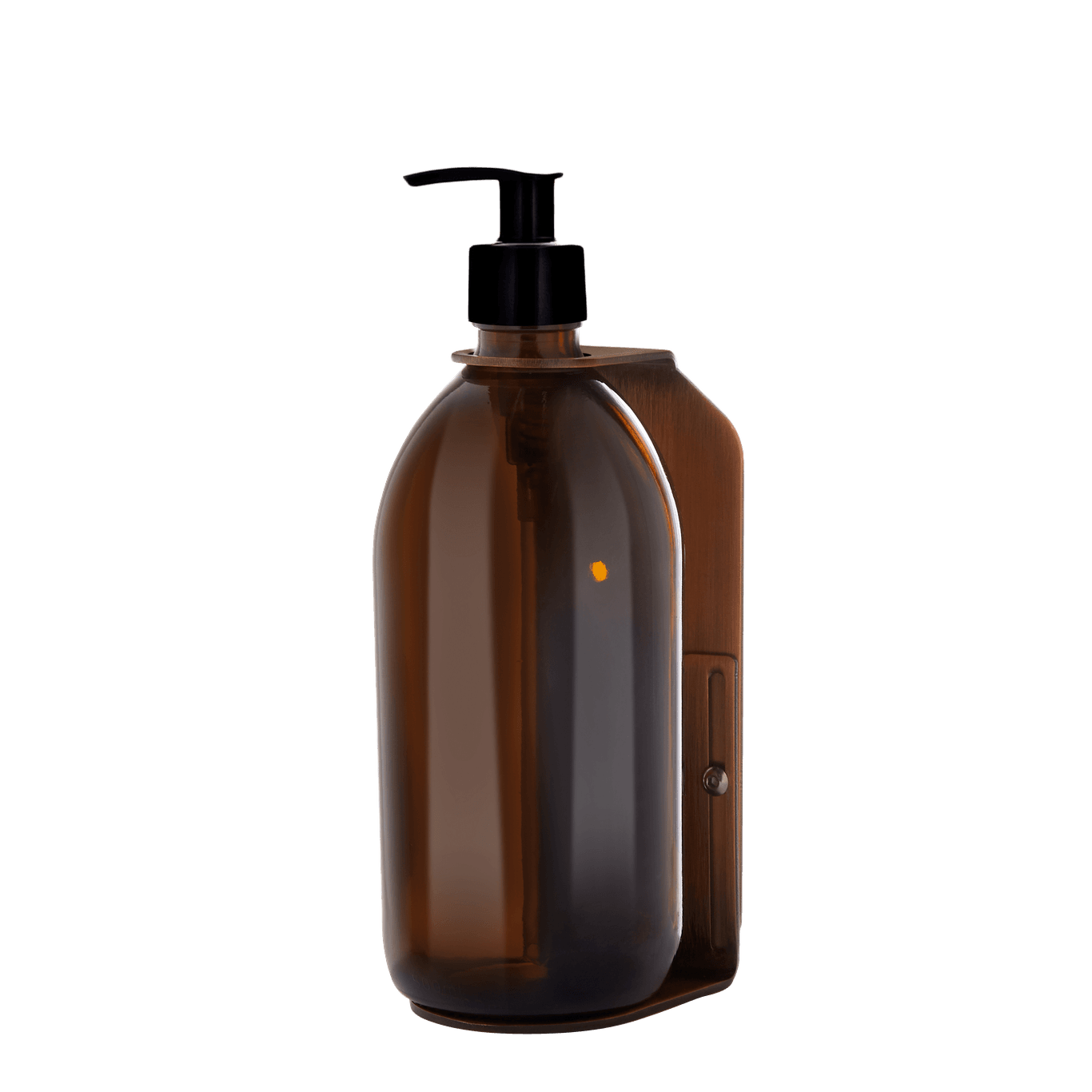 Brown soap dispenser with pump on a transparent background