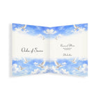 Order of Service with swallows flying in a blue sky design