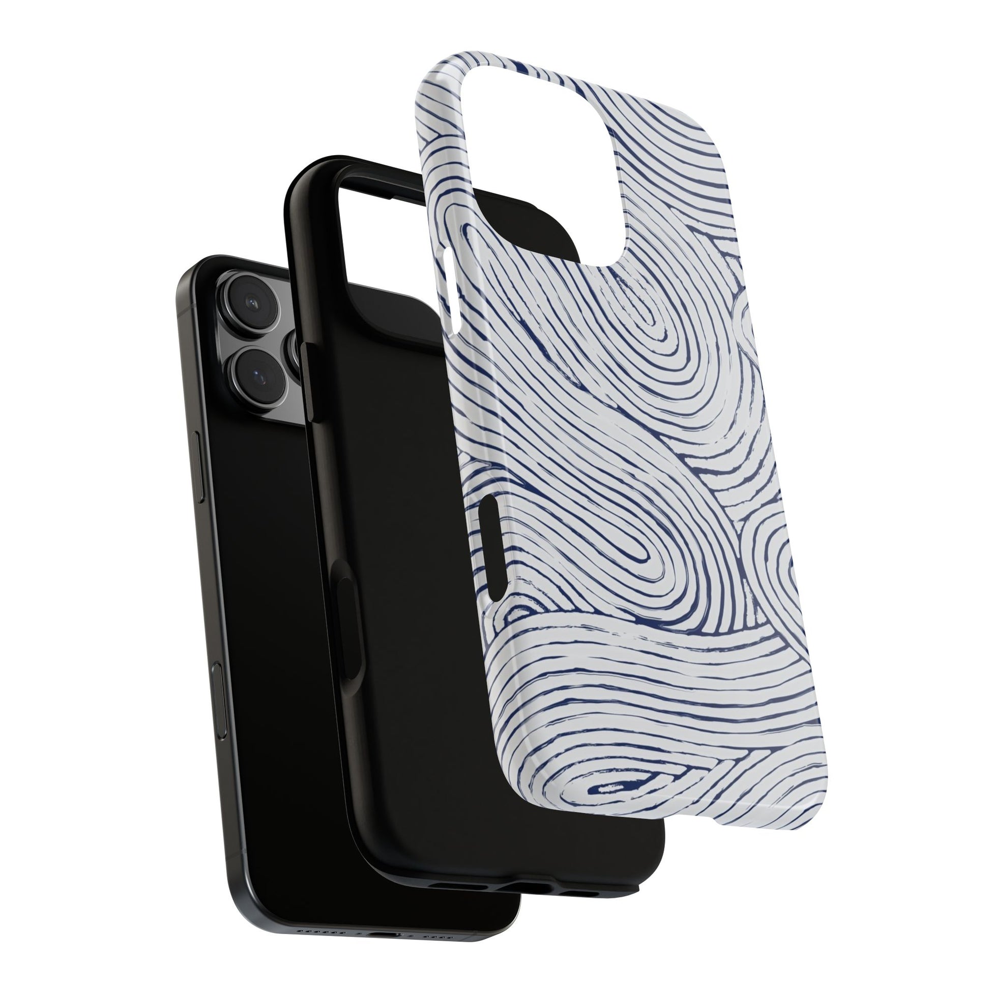 Black phone case with a white wavy pattern on a white background dual layers protection