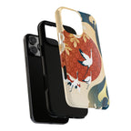 Phone case with a traditional design featuring cranes on a white background
