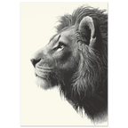 Black and white drawing of a lion's head on a light background
