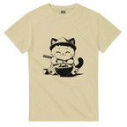 Natural colour Cute Cat Eating Noodles T-shirt | MVB STUDIO STORE