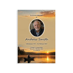 Fishing by Dust Funeral Order of Service with sunset over water and photo of a man by MVB STUDIO.