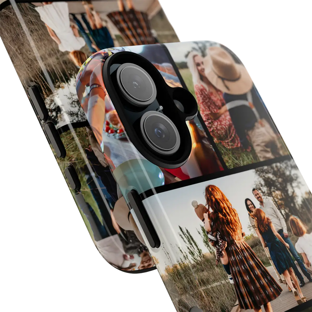 Family Photos iPhone 16 Plus Tough Case with a collage of people in various settings