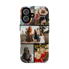 Family Photos iPhone 16 Plus Tough Case with a collage of family photos on a white background