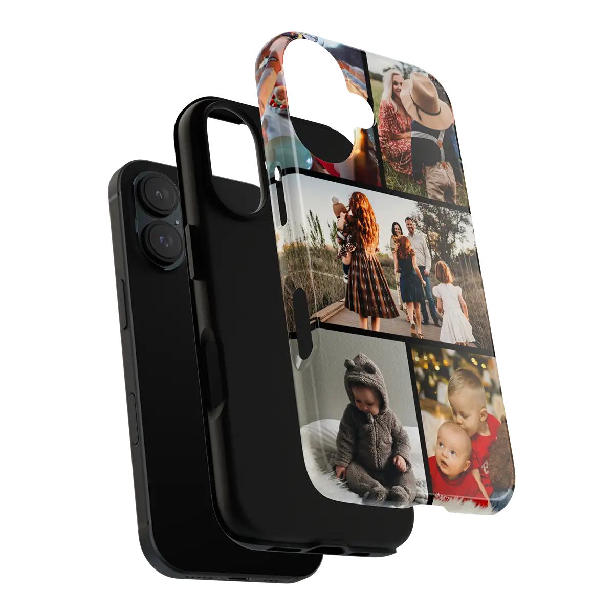 Family Photos iPhone 16 Plus Tough Case with photo collage design on a white background