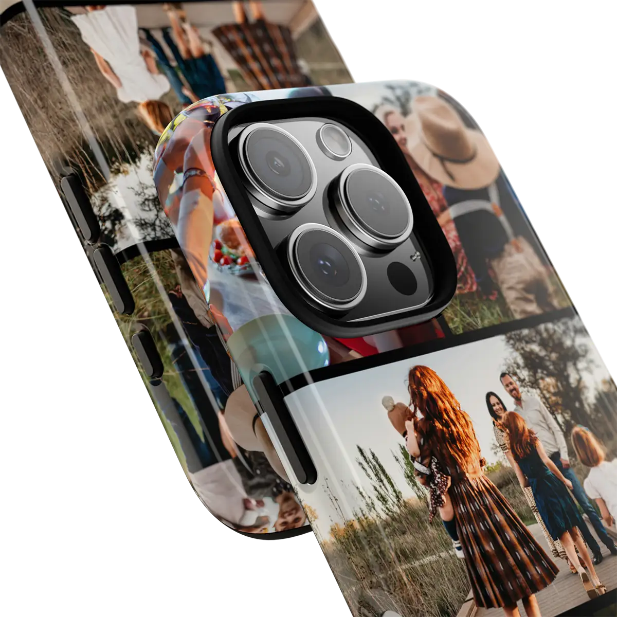 Custom Covers iPhone 16 Pro Max Tough Case with a collage of people and nature on a white background