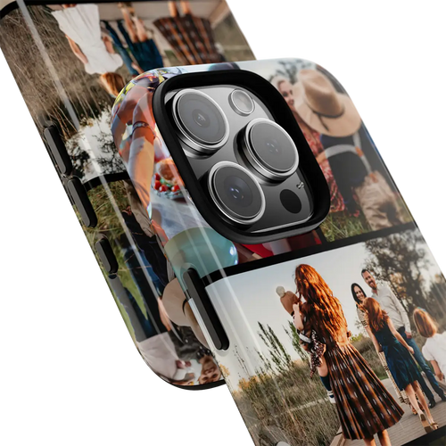 Custom Covers iPhone 16 Pro Max Tough Case with a collage of people and nature on a white background