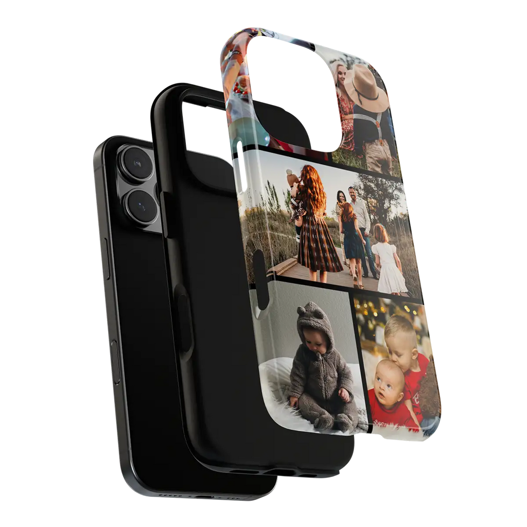Custom Covers iPhone 16 Pro Max Tough Case with photo collage design on a white background