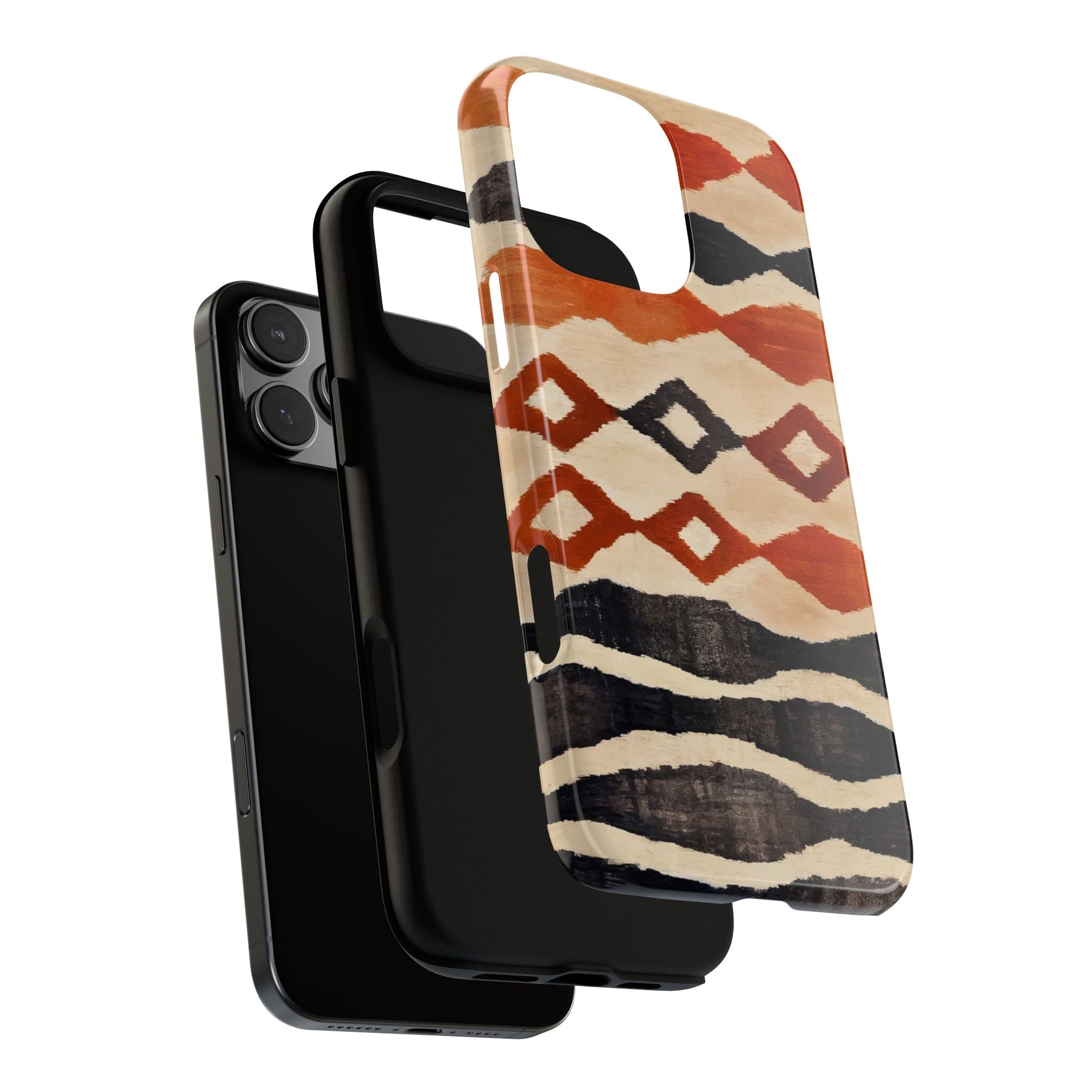 Phone case with geometric pattern on a white background