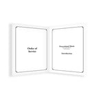 Open book with 'Order of Service' and 'Processional Music' sections on a white background