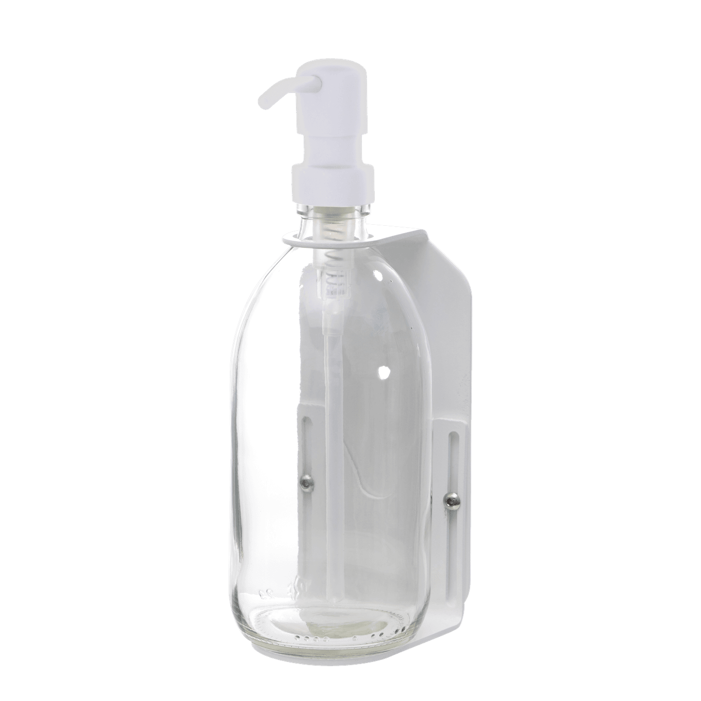Clear plastic bottle with white pump on a dark gray background